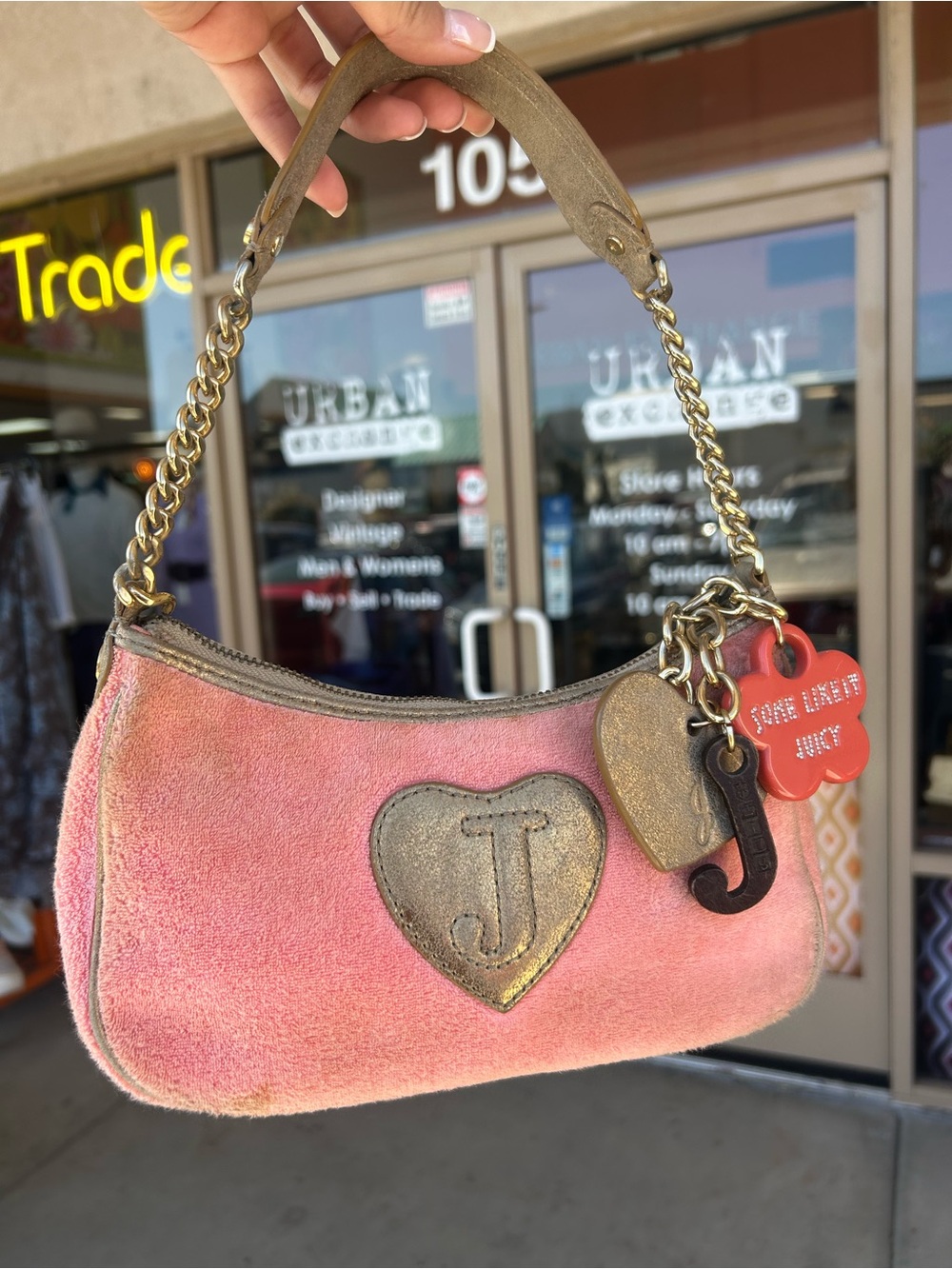 VINTAGE Juicy Couture Y2K Pink & Gold Terry Scottie Dog Logo Mini Bag *AS IS*